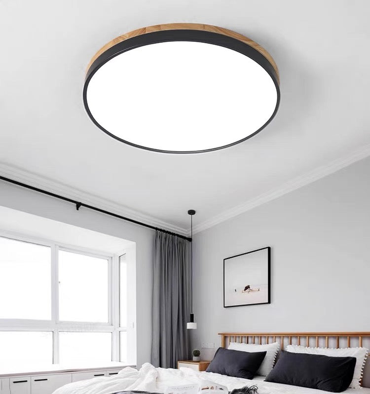 Wooden Round Flush Mount Ceiling Light – Energy-Efficient LED Ceiling Light Fixture for Living Room and Dining Room 15