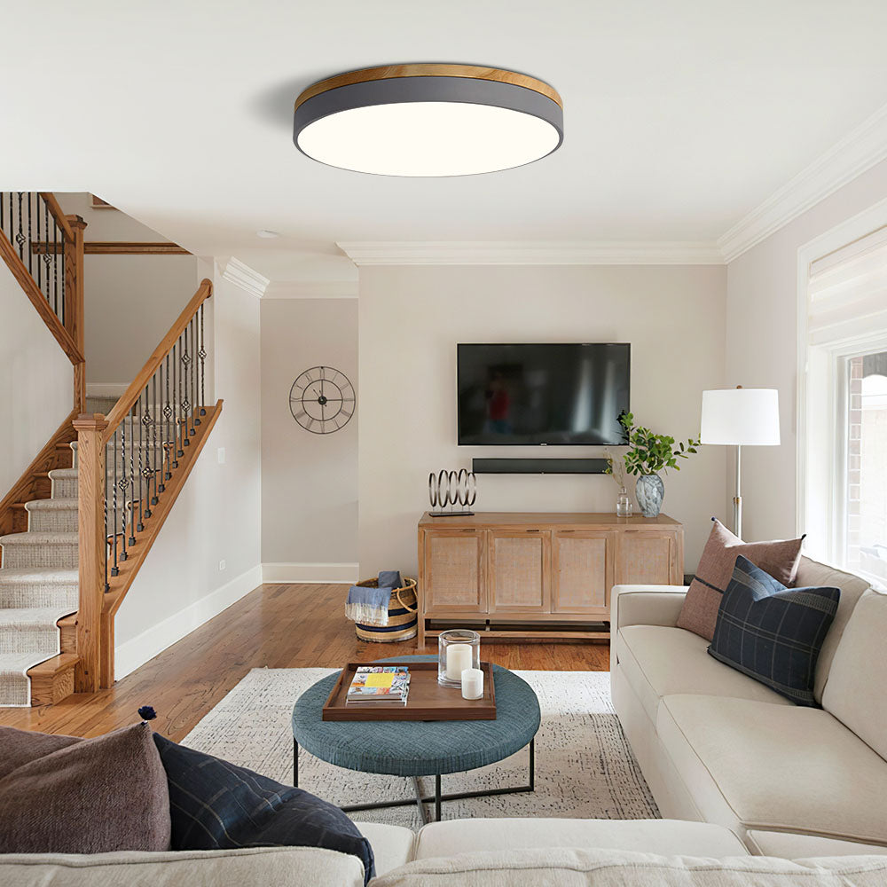 Wooden Round Flush Mount Ceiling Light – Energy-Efficient LED Ceiling Light Fixture for Living Room and Dining Room 2