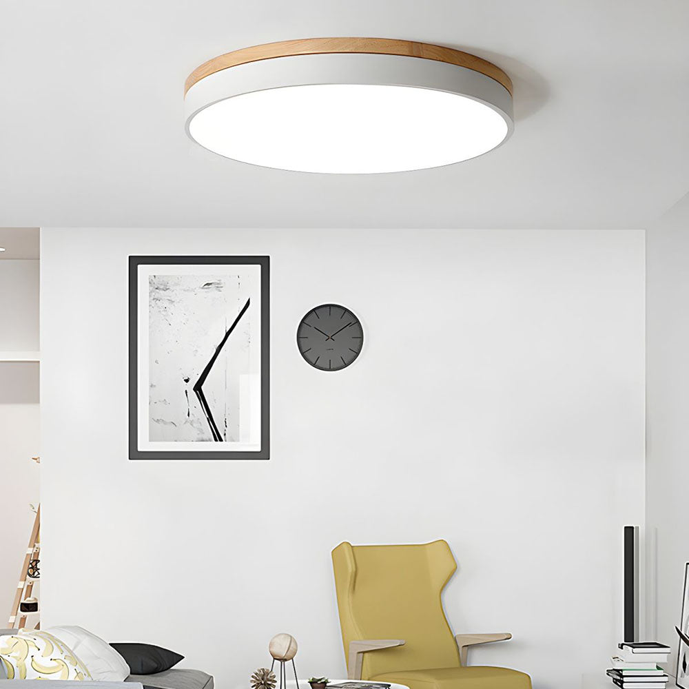 Wooden Round Flush Mount Ceiling Light – Energy-Efficient LED Ceiling Light Fixture for Living Room and Dining Room 8