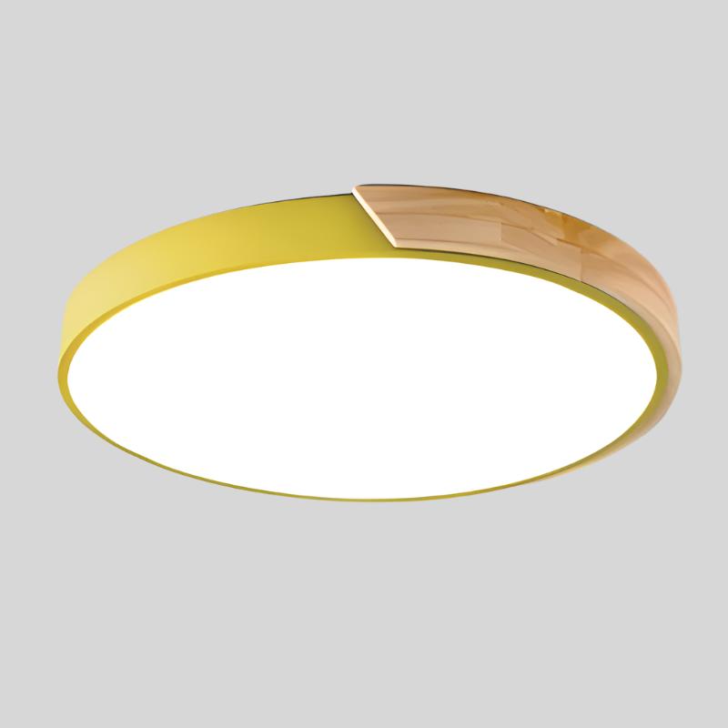 Scandinavian Ceiling Light – Round Wooden Design – Macaron Style – Warm Light