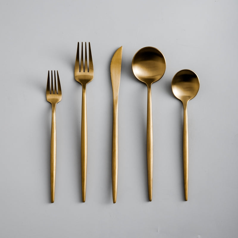 20-Piece Minimalist Cutlery Set in Matte Gold – Elegant Stainless Steel Dining Utensils for Everyday and Special Occasions 0