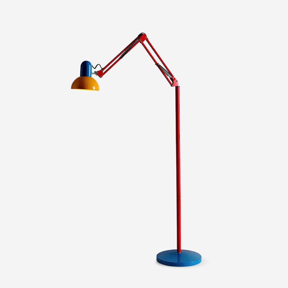 Adjustable Modern Floor Lamp with Colorful Design – Blue Base, Red Arm, Yellow Shade for Living Room 1