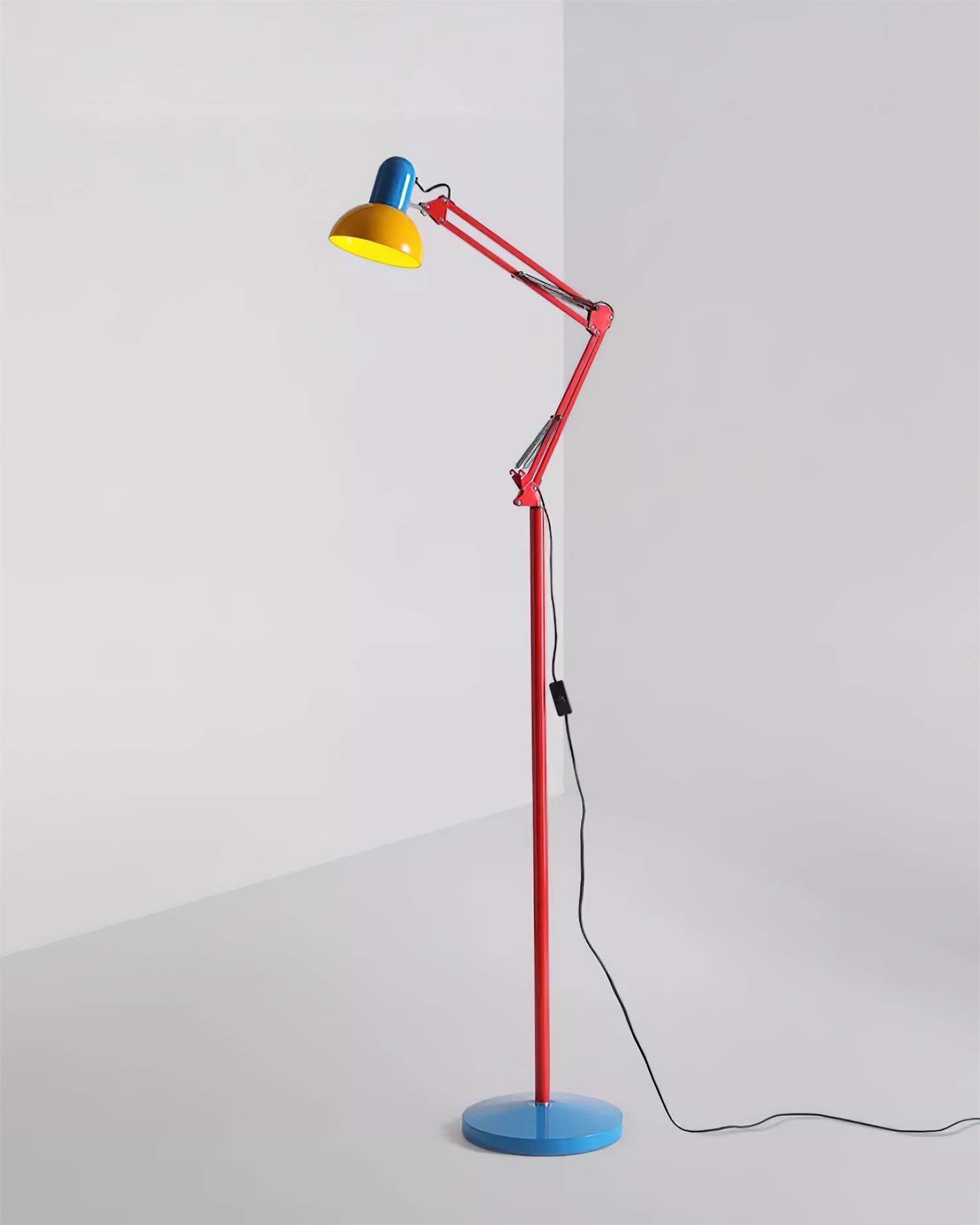 Adjustable Modern Floor Lamp with Colorful Design – Blue Base, Red Arm, Yellow Shade for Living Room 6