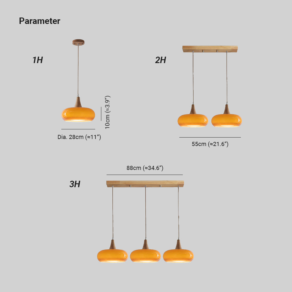 Amber Glass Pendant Light with Wood Top – Adjustable Kitchen Island Lighting Fixture 3