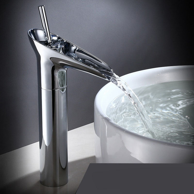 Antique Brass Bathroom Sink Faucet with Waterfall Spout – Single Handle Mixer Tap for Elegant Basin Taps