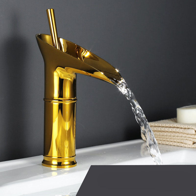 Antique Brass Bathroom Faucet with Waterfall Spout – Single Handle Basin Tap for Elegant Sink Design 11