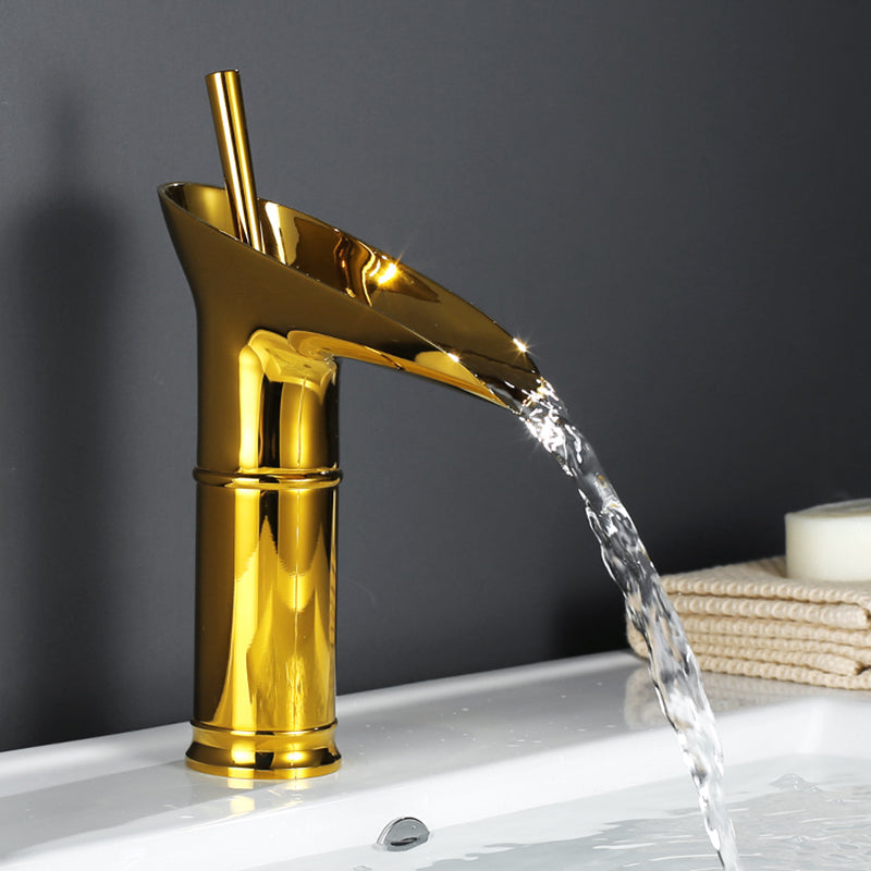 Antique Brass Bathroom Faucet with Waterfall Spout – Single Handle Basin Tap for Elegant Sink Design 4