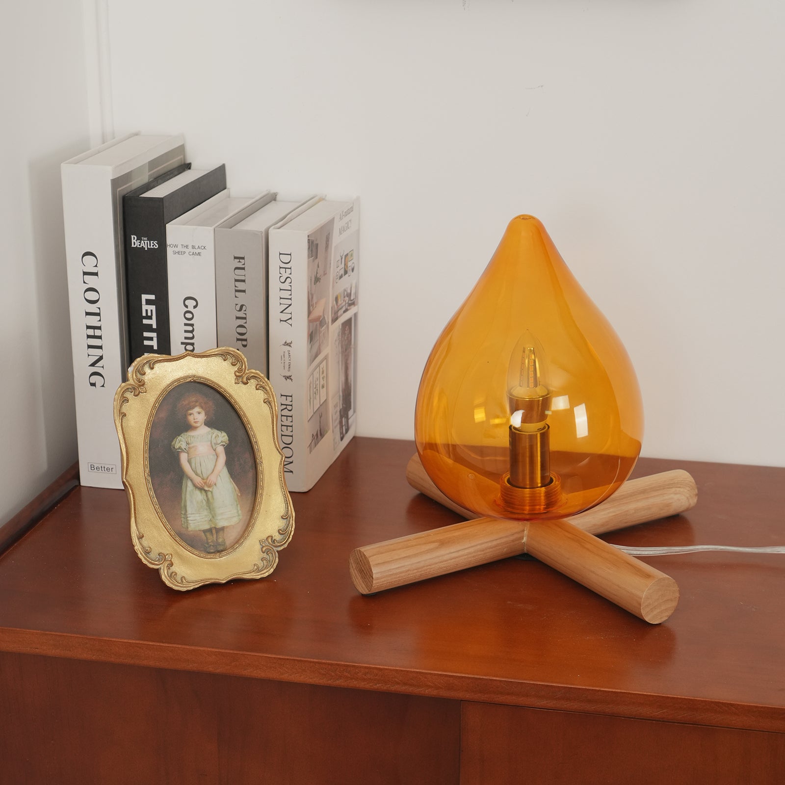 Artistic Table Lamp with Hand-Blown Glass Shade and Wooden Base – 30cm Diameter Bedside or Desk Lamp for Bedroom Decor 3