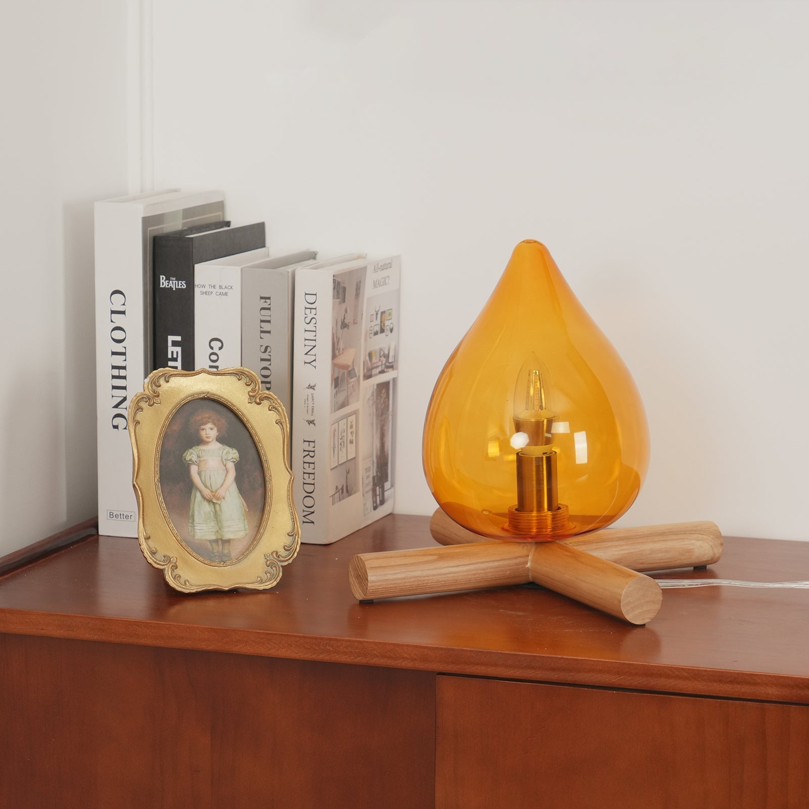 Artistic Table Lamp with Hand-Blown Glass Shade and Wooden Base – 30cm Diameter Bedside or Desk Lamp for Bedroom Decor 4