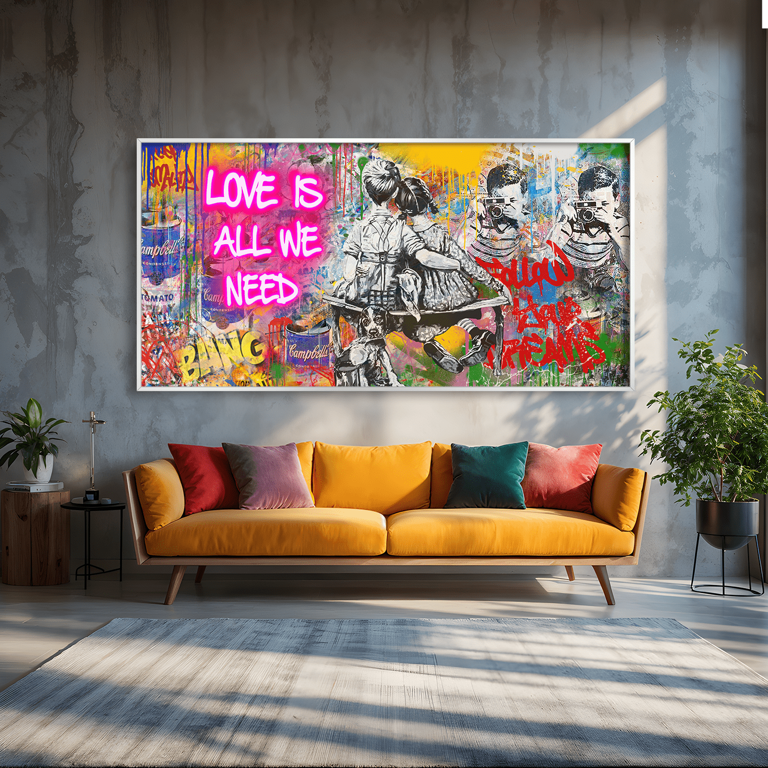 Banksy-Inspired Canvas Wall Art - Love Is All We Need Design, 24x36 Inches, Vibrant Giclée Print for Positive Home Decor 2