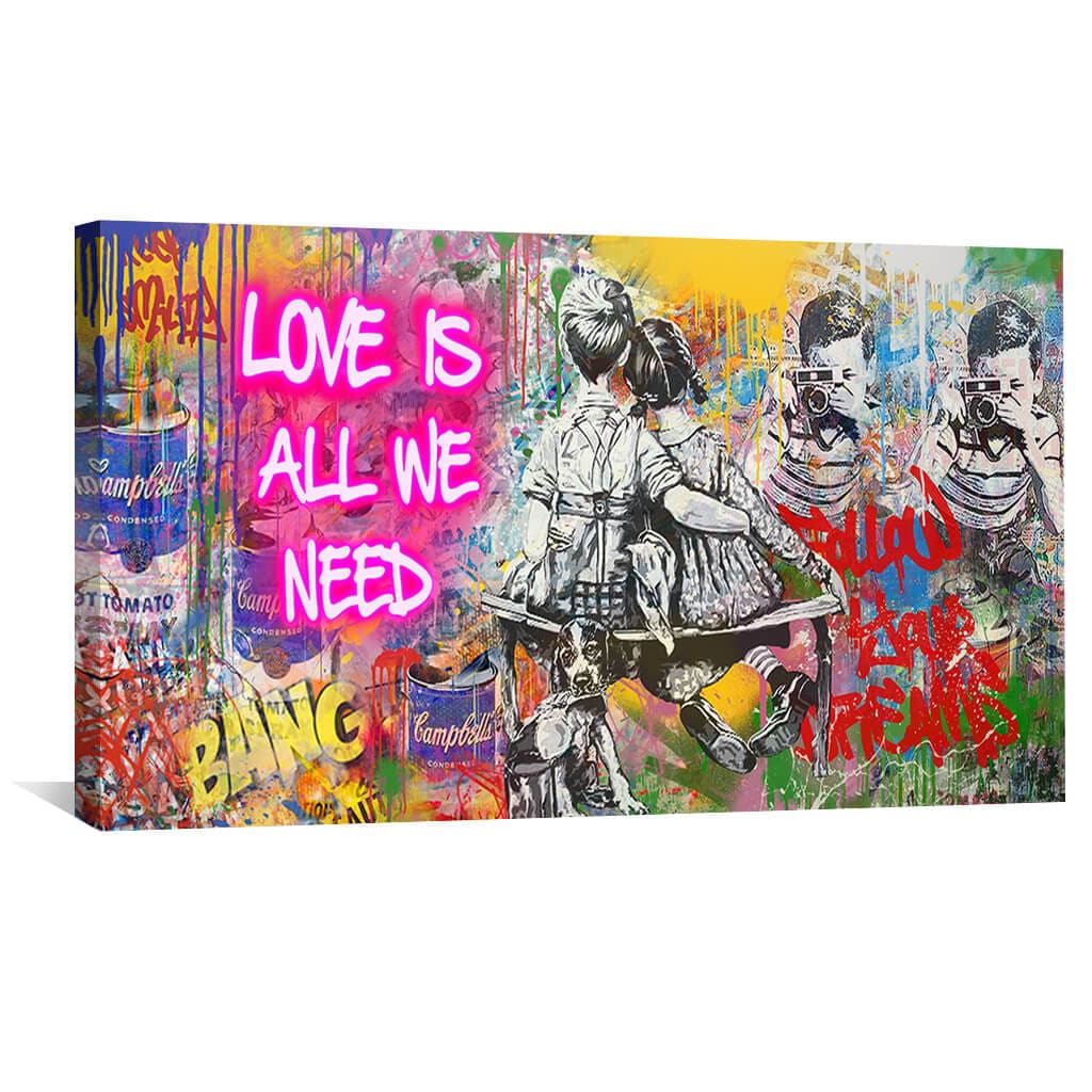 Banksy-Inspired Canvas Wall Art - Love Is All We Need Design, 24x36 Inches, Vibrant Giclée Print for Positive Home Decor 3