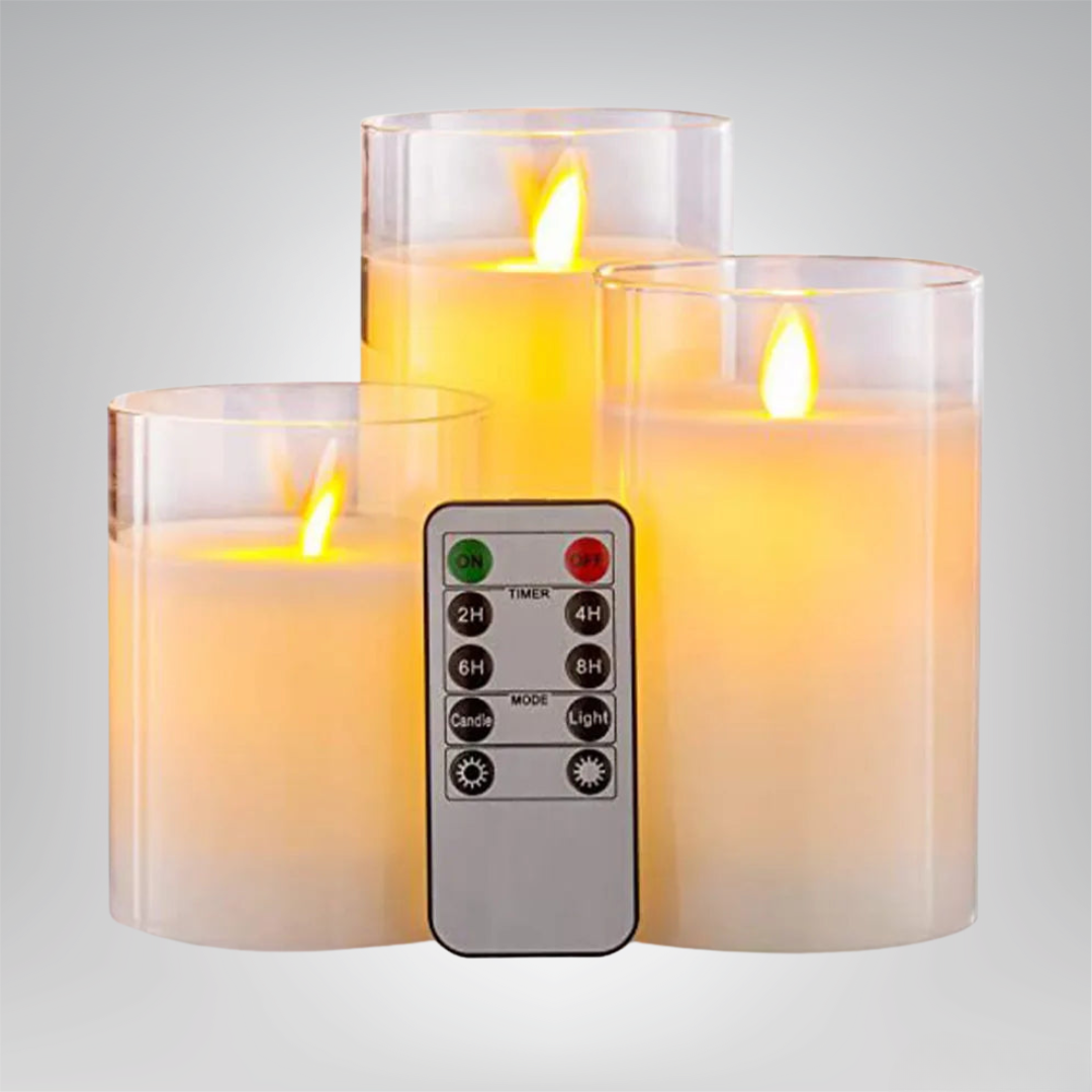 Battery-Powered Candle Lamp Set with Remote Control – Flameless Flickering Candlelight for Cozy Ambiance, Set of 3 9