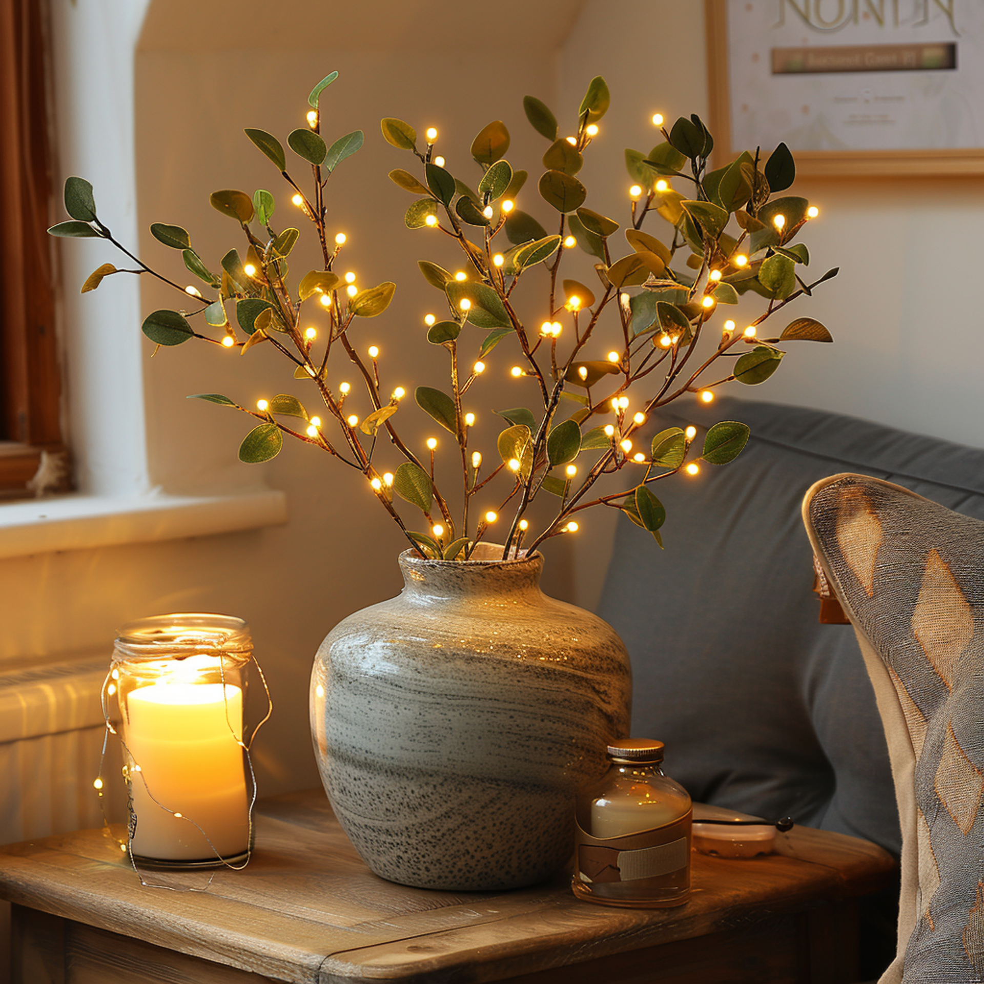 Battery Operated Fairy Lights with Olive Branch Design – 70cm Warm White LED Decorative Lighting for Home Decor 4