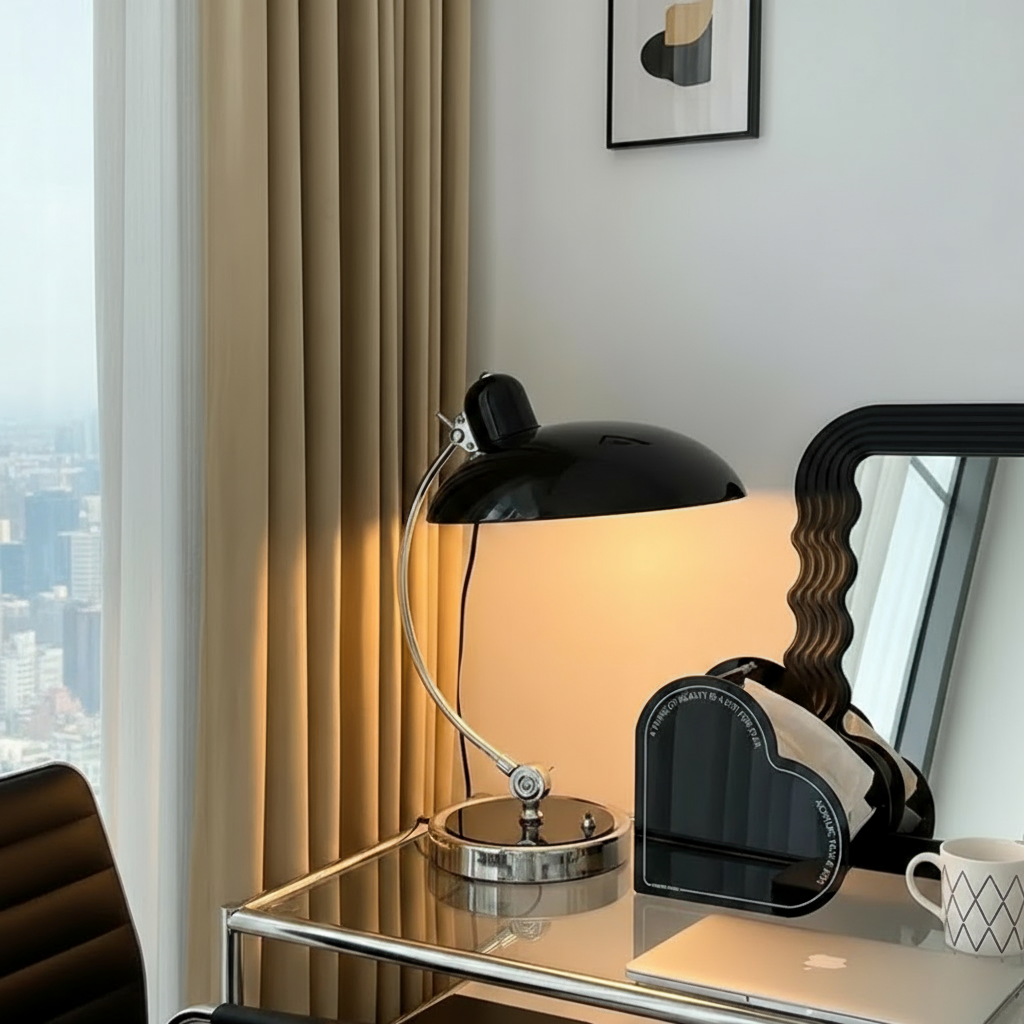 Bauhaus-Inspired Table Lamp with Chrome Finish – Elegant Iron Desk or Bedside Lamp for Stylish Living Room Illumination 4