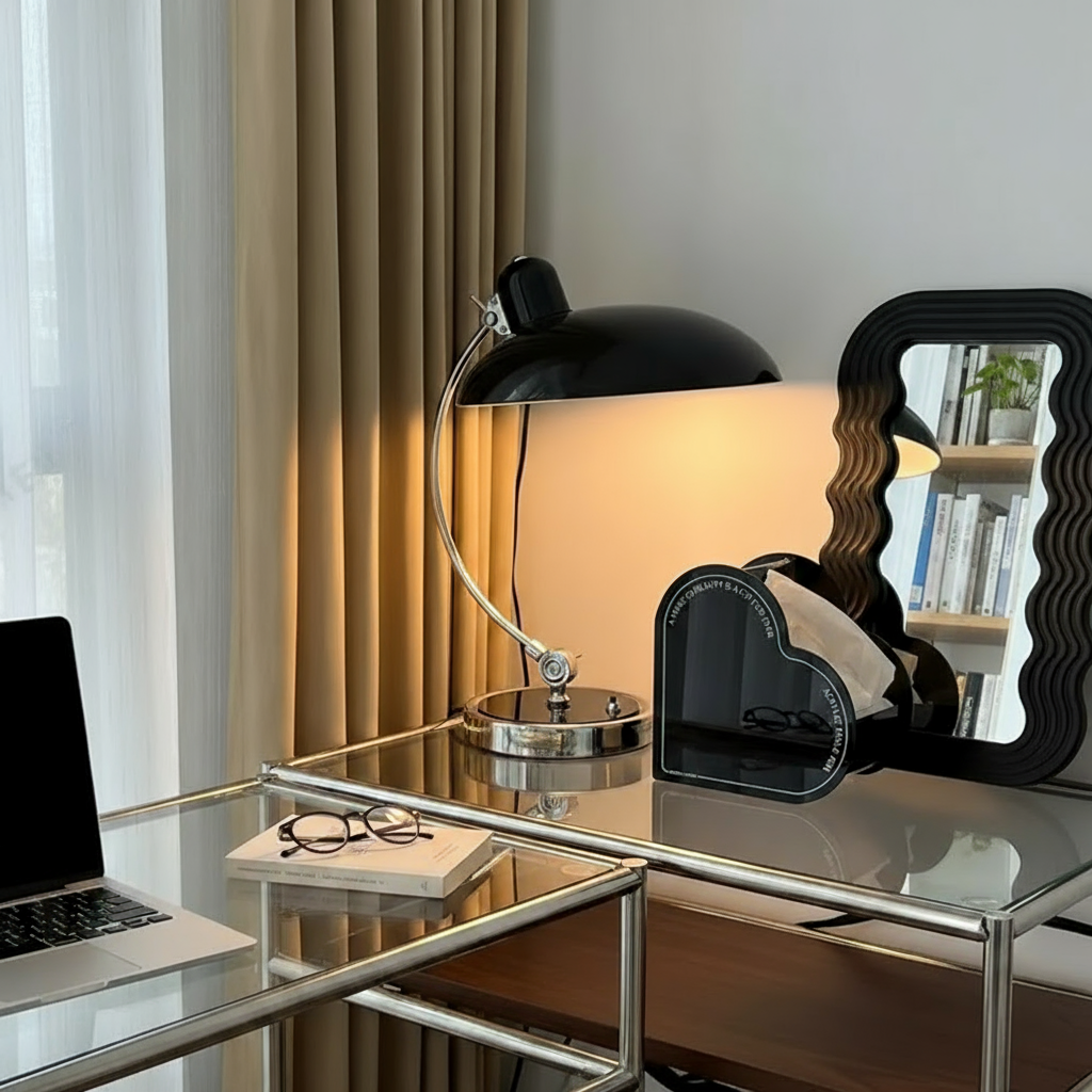 Bauhaus-Inspired Table Lamp with Chrome Finish – Elegant Iron Desk or Bedside Lamp for Stylish Living Room Illumination 5