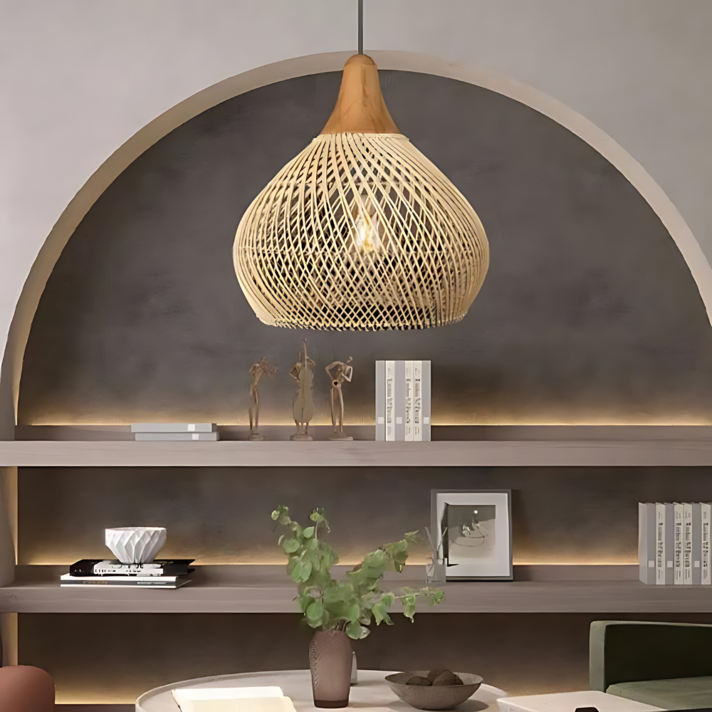 Boho Rattan Pendant Light – Handcrafted Ceiling Light Fixture for Cozy Ambiance in Natural Finish 1