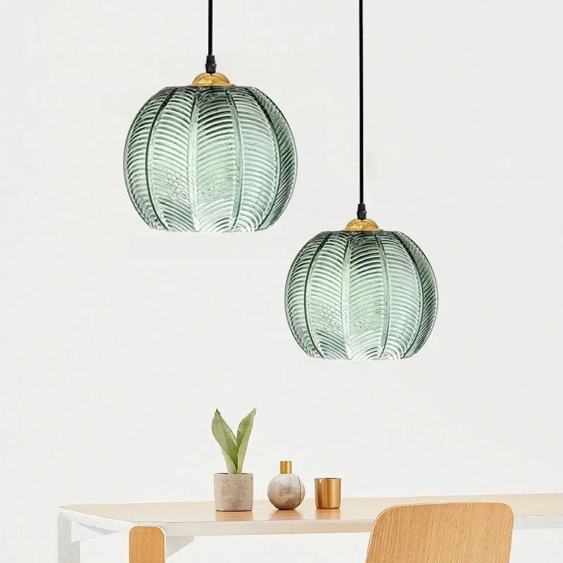 Boho Tropical Palm Leaf Glass Pendant Light – Elegant Kitchen Hanging Light Fixture with Adjustable Height 1