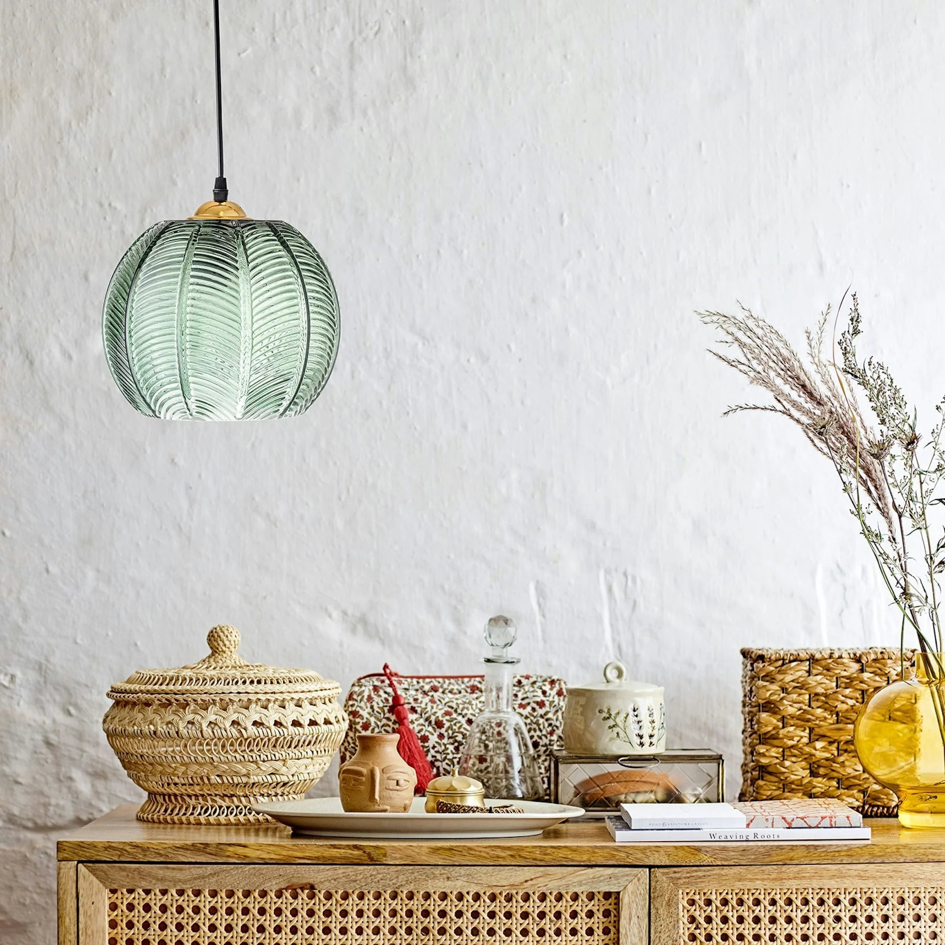 Boho Tropical Palm Leaf Glass Pendant Light – Elegant Kitchen Hanging Light Fixture with Adjustable Height 4