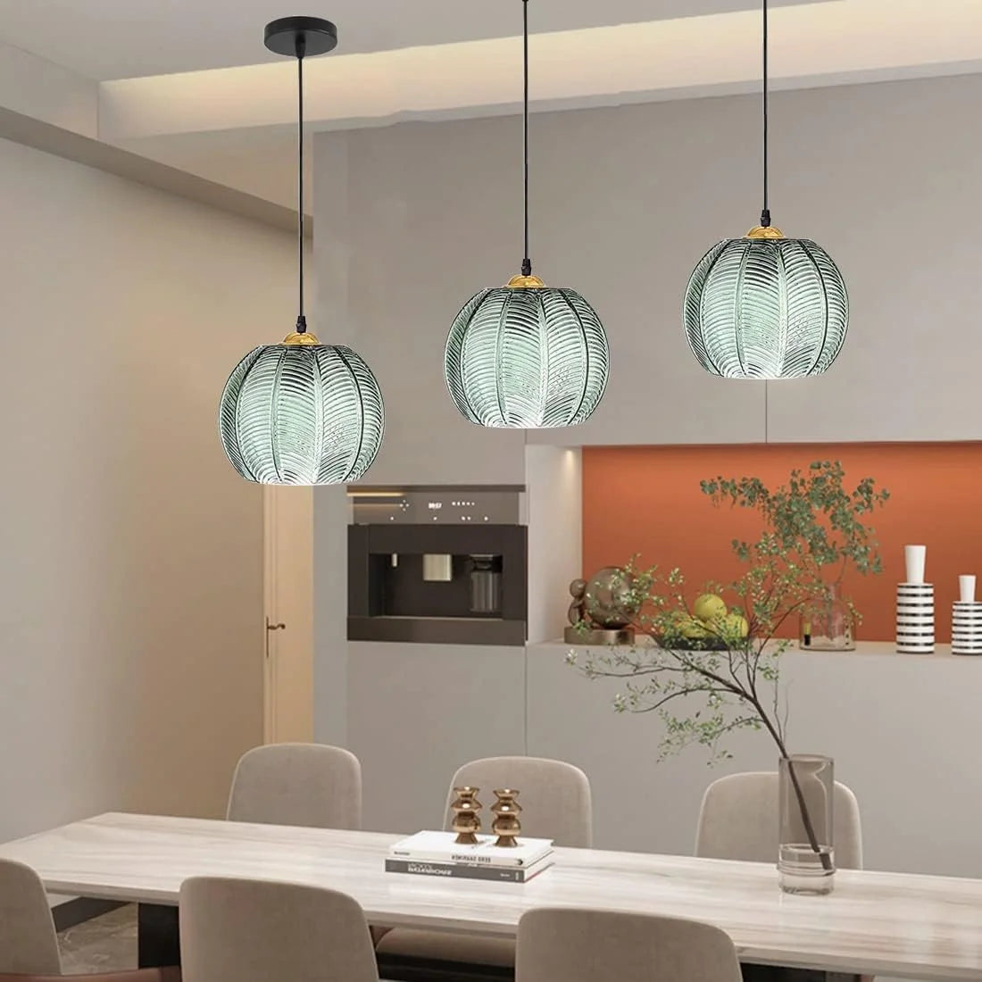 Boho Tropical Palm Leaf Glass Pendant Light – Elegant Kitchen Hanging Light Fixture with Adjustable Height 6