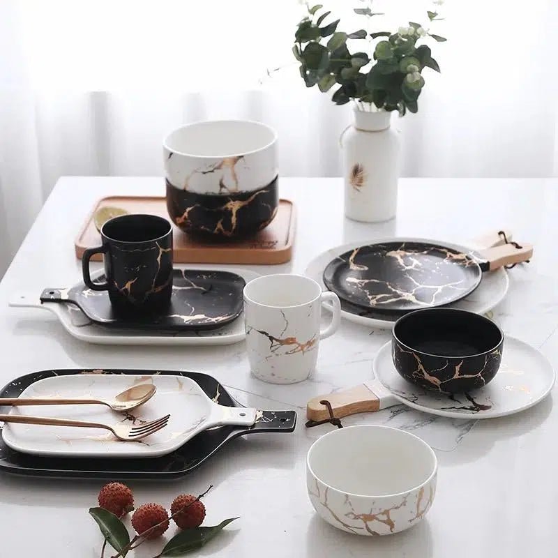 Ceramic Dinnerware Set with Modern Marble Glaze – Elegant Tableware for Casual and Formal Dining 2