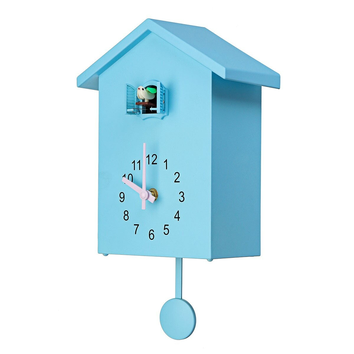 Charming Cuckoo Wall Clock Decor – 20x25 cm Battery Operated Clock in Blue, White, and Green for Cozy Home Design 0