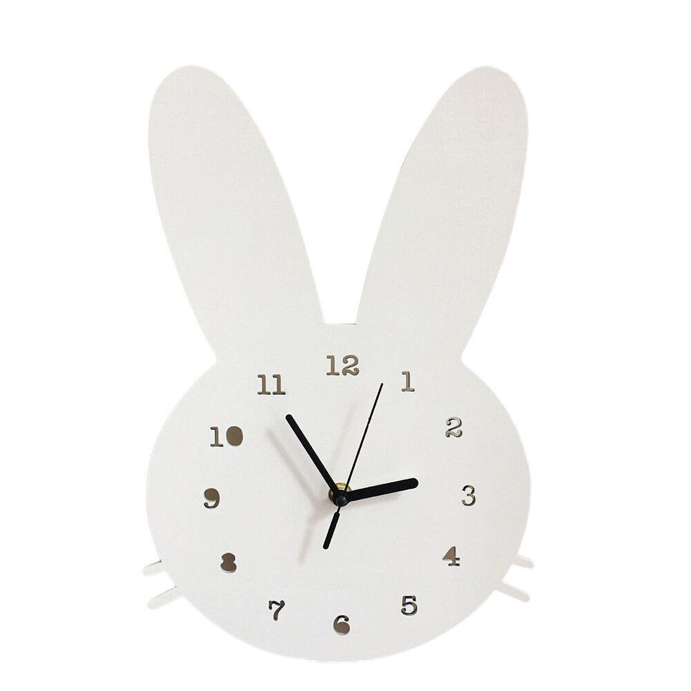 Children's Bunny Design Wall Clock – 22 cm x 35 cm, Available in White, Gray, Pink for Nursery Decor 0