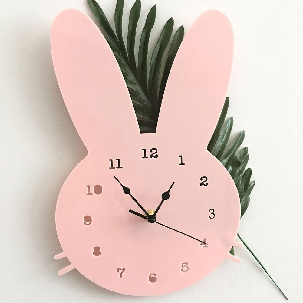 Children's Bunny Design Wall Clock – 22 cm x 35 cm, Available in White, Gray, Pink for Nursery Decor 2