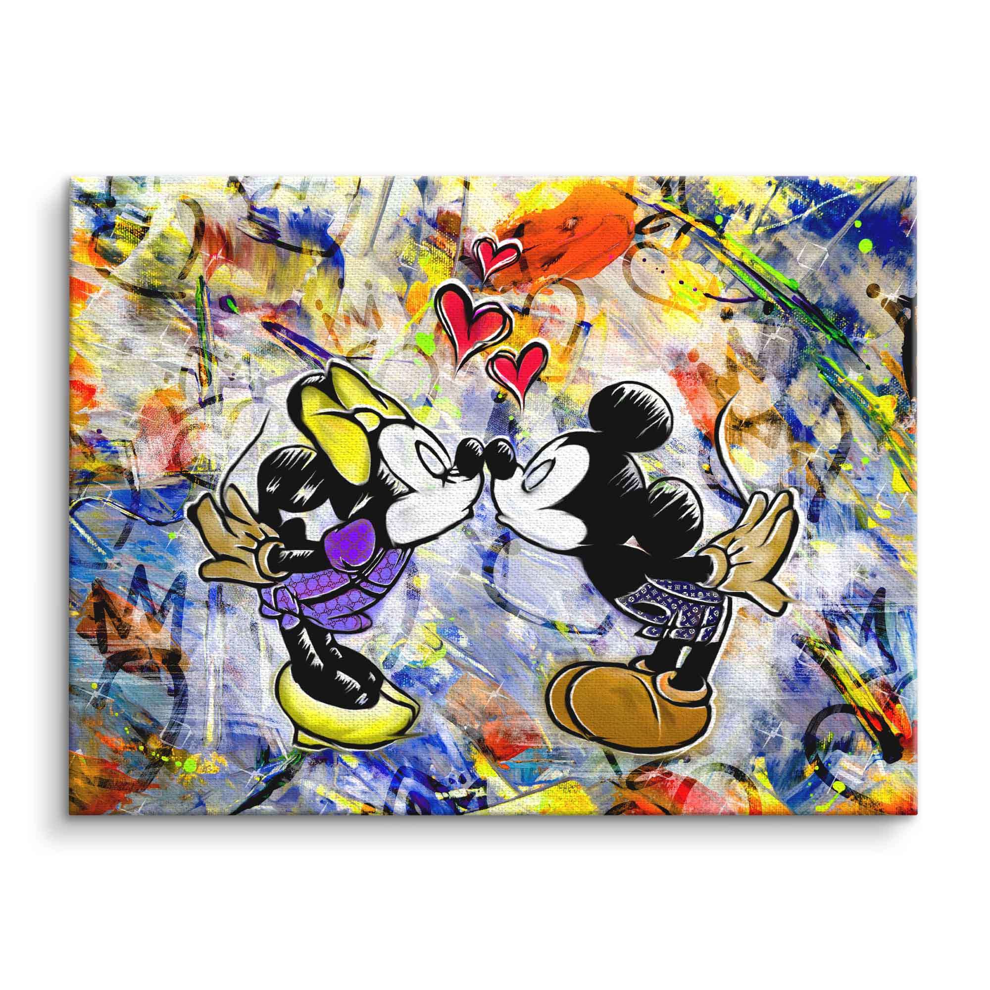 Colorful Kiss Canvas Art Print Featuring Mickey and Minnie – Modern Pop Art for Home Decor, Vibrant Colors and Dynamic Lines 0
