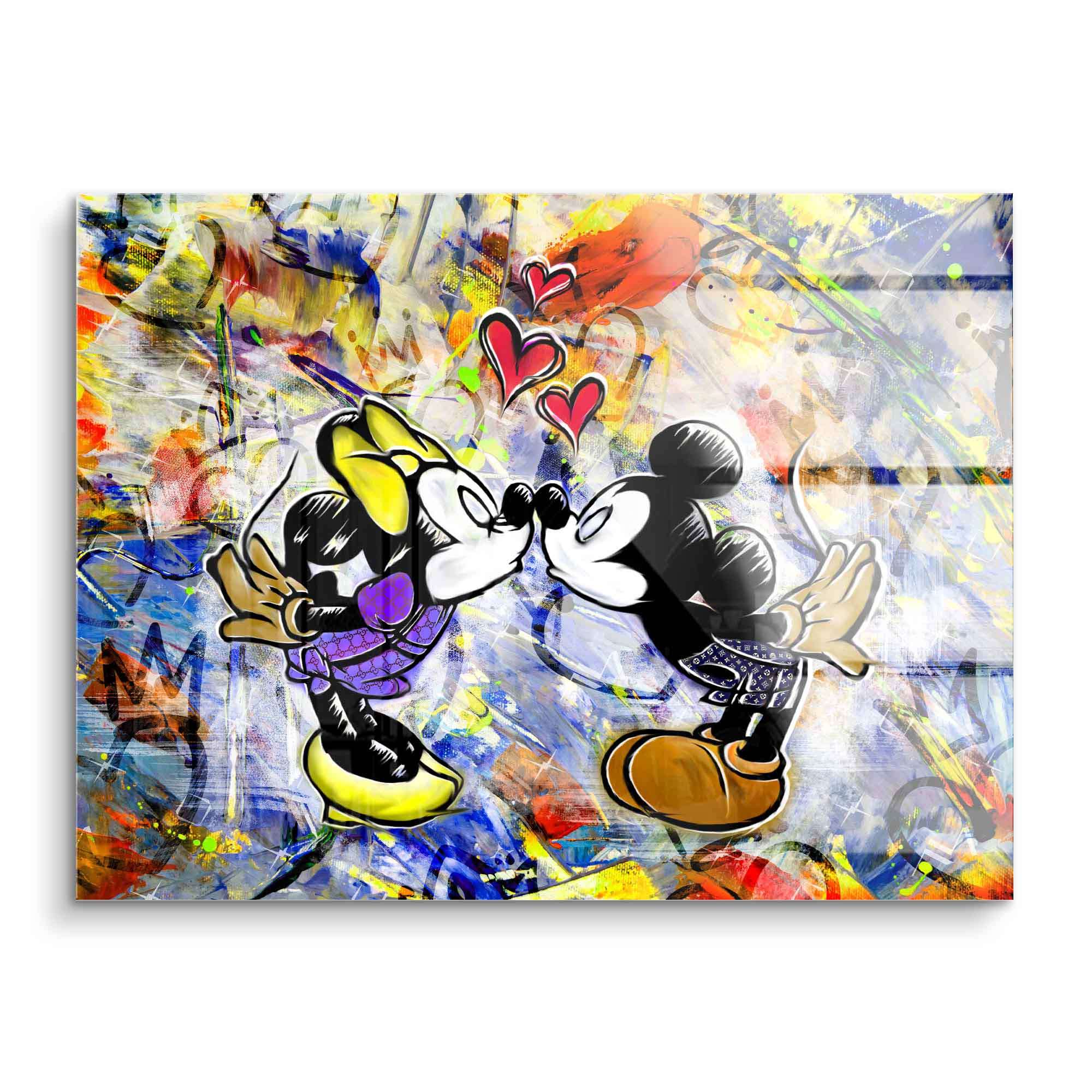 Colorful Kiss Canvas Art Print Featuring Mickey and Minnie – Modern Pop Art for Home Decor, Vibrant Colors and Dynamic Lines 1