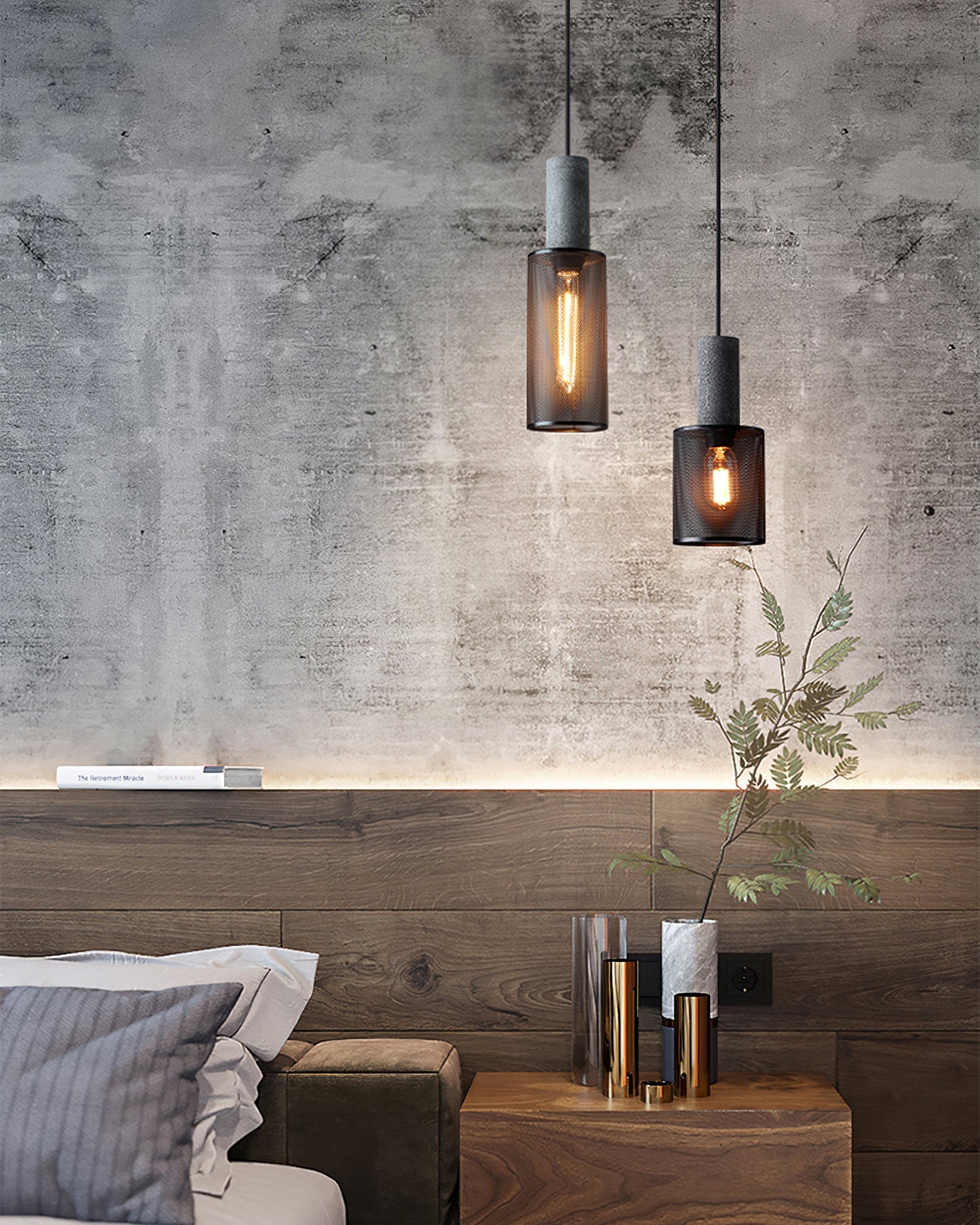 Concrete Pendant Lamp with Metal Detail – Modern Black Pendant Lighting for Kitchen Island and Dining Areas 3