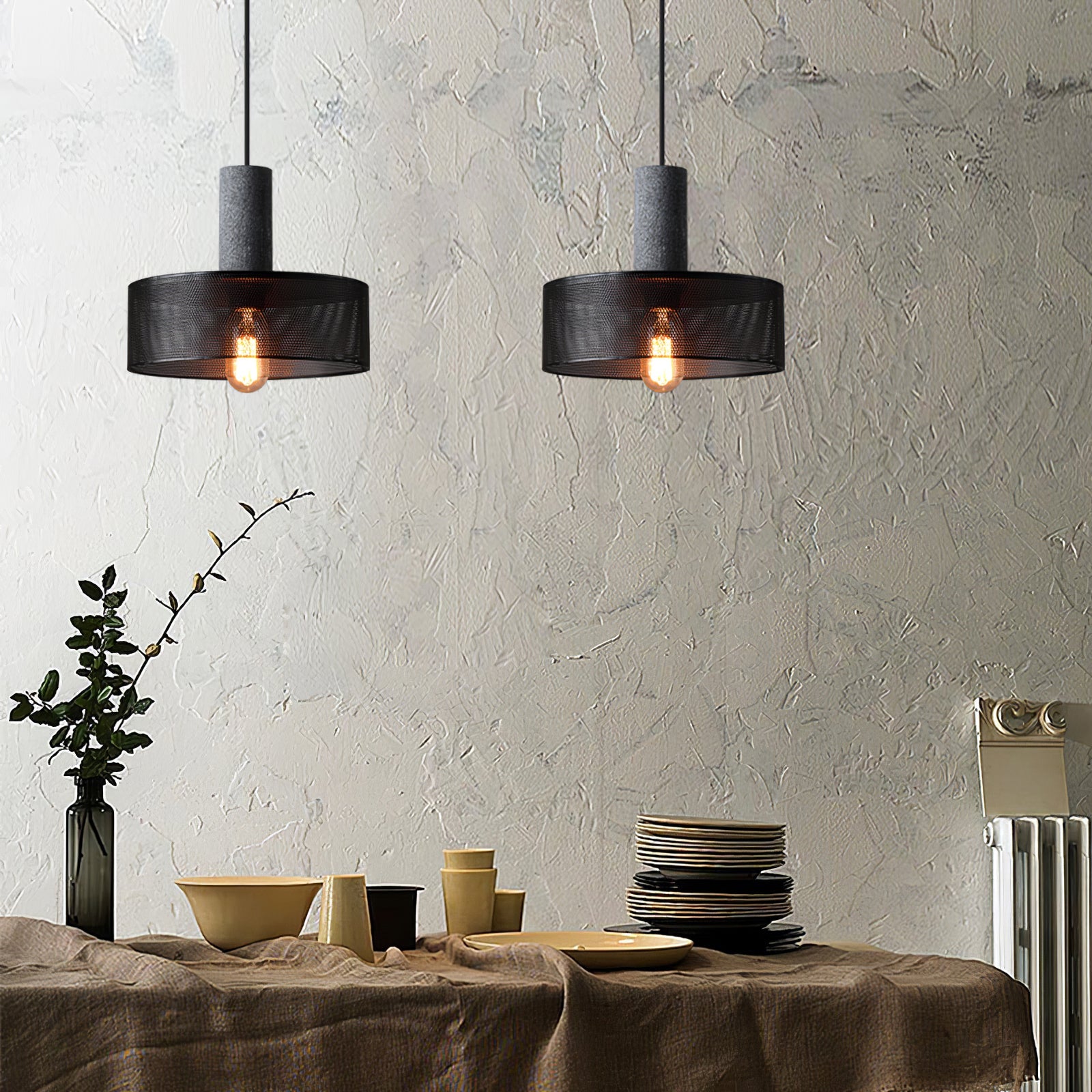 Concrete Pendant Lamp with Metal Detail – Modern Black Pendant Lighting for Kitchen Island and Dining Areas 8