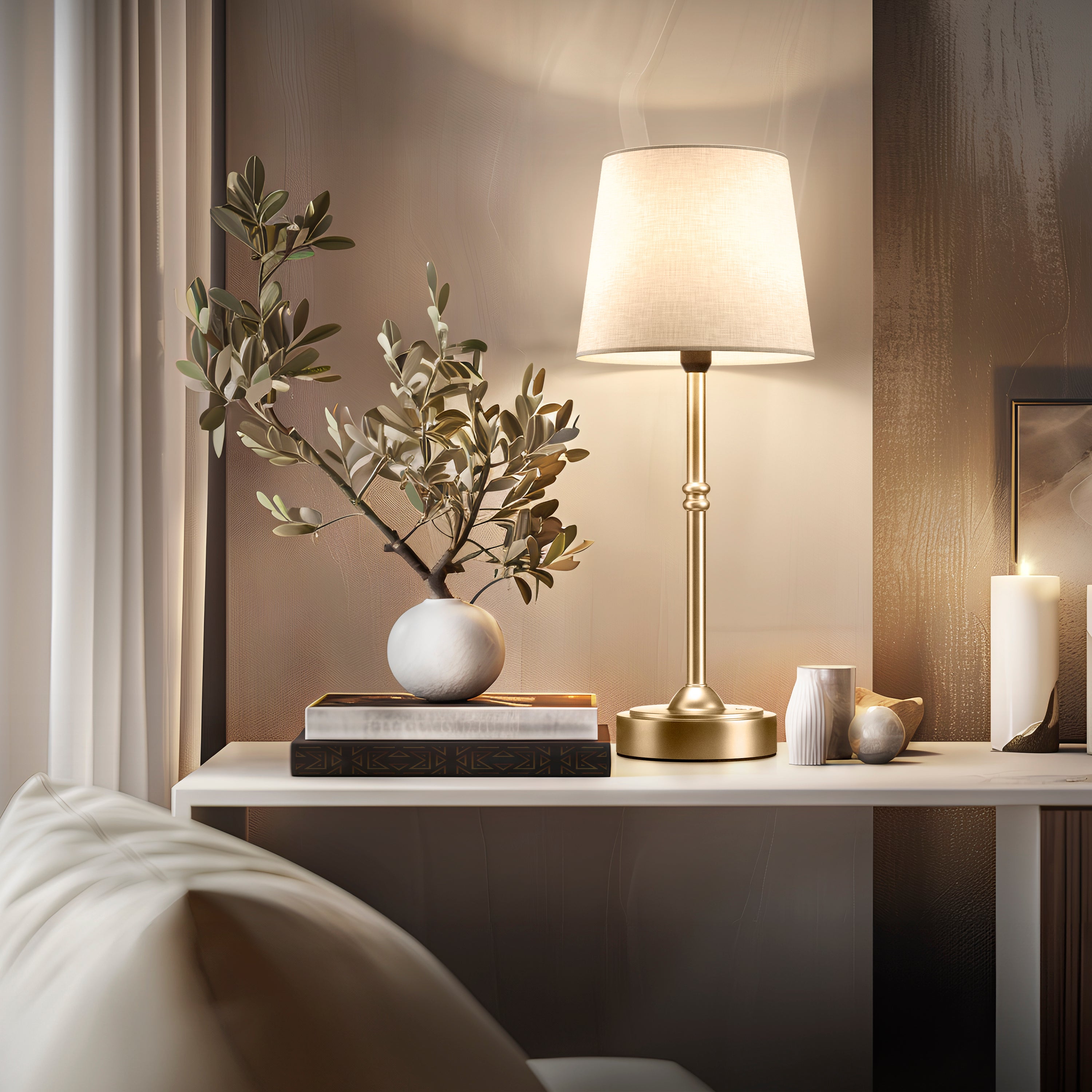 Contemporary Table Lamp with Adjustable Brightness – Modern Bedside or Living Room Lamp in Black and White