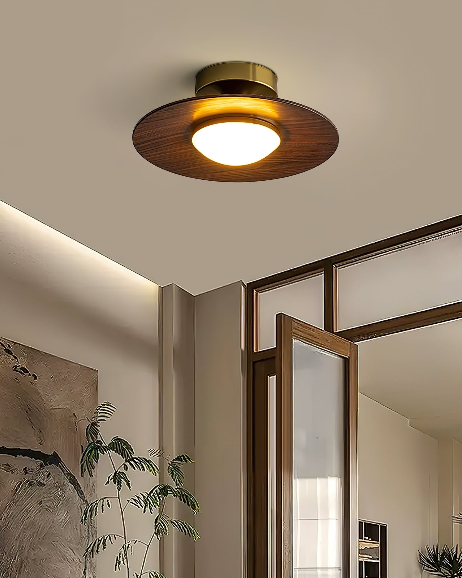 Contemporary Ceiling Lamp with Metal Frame and Wood Accent – 24cm Diameter LED Light 2