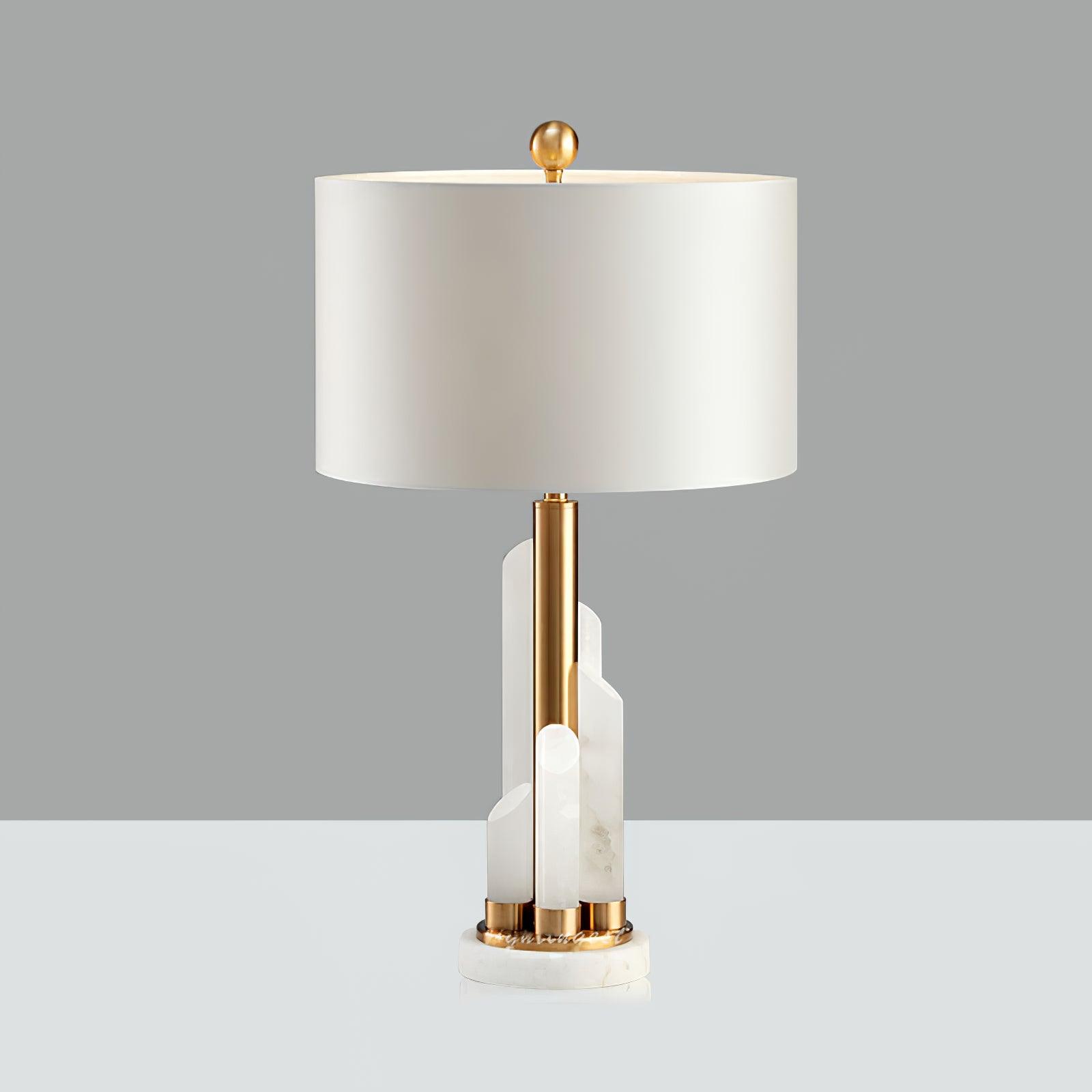 Cylindrical Alabaster Table Lamp with Integrated LED – Brass Finish, Warm, Neutral, and Cool Light Options for Bedside or Living Room 0
