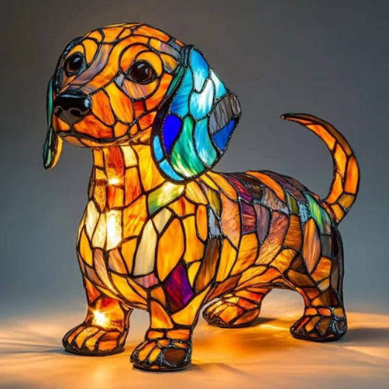 Dachshund Comfort Lamp with Geometric Art Design – Warm Lighting, Battery or Mains, High-Quality Resin, Compact 6.9” x 6.7” 0