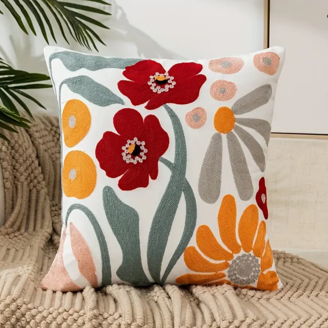 Decorative Floral Print Cushion Cover – Soft Cotton and Polyester Pillow for Sofa and Armchair, 45x45 cm 0