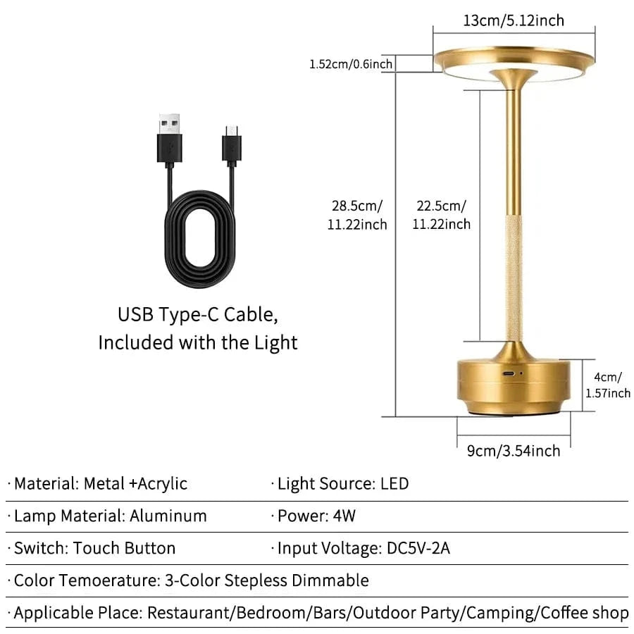 Dimmable Touch Control Rechargeable Table Lamp – Modern Cordless LED Bedside or Desk Lamp in Gold, Silver, or Black 4