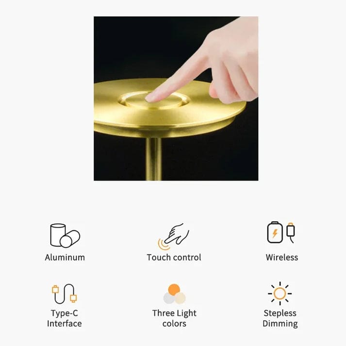 Dimmable Touch Control Rechargeable Table Lamp – Modern Cordless LED Bedside or Desk Lamp in Gold, Silver, or Black 6