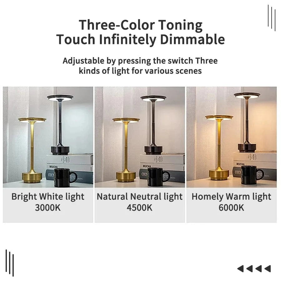 Dimmable Touch Control Rechargeable Table Lamp – Modern Cordless LED Bedside or Desk Lamp in Gold, Silver, or Black 7