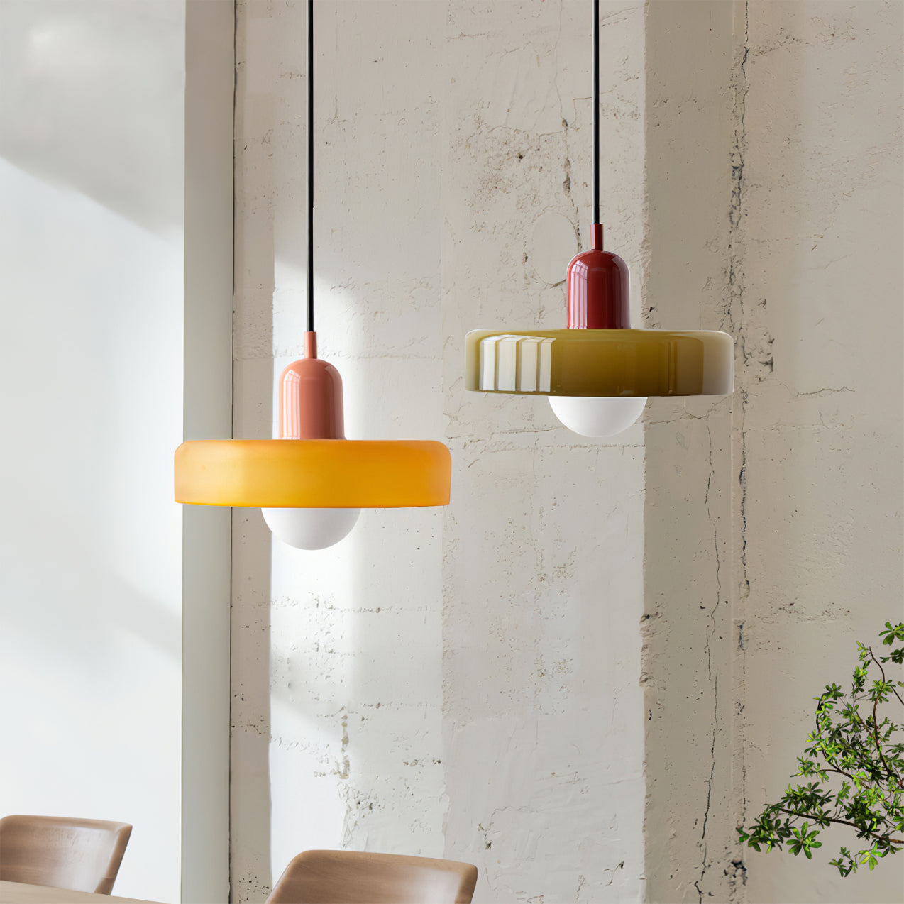 Disc Orb Pendant Lamp – Glass Shade with Frosted Globe Diffuser for Indoor Use 2