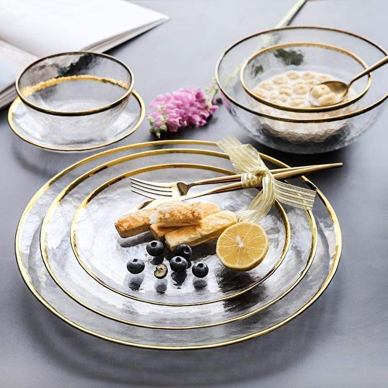 Elegant Bowl Set with Gold Rim – 3 Piece Clear Glass Serving Dishes for Stylish Dining