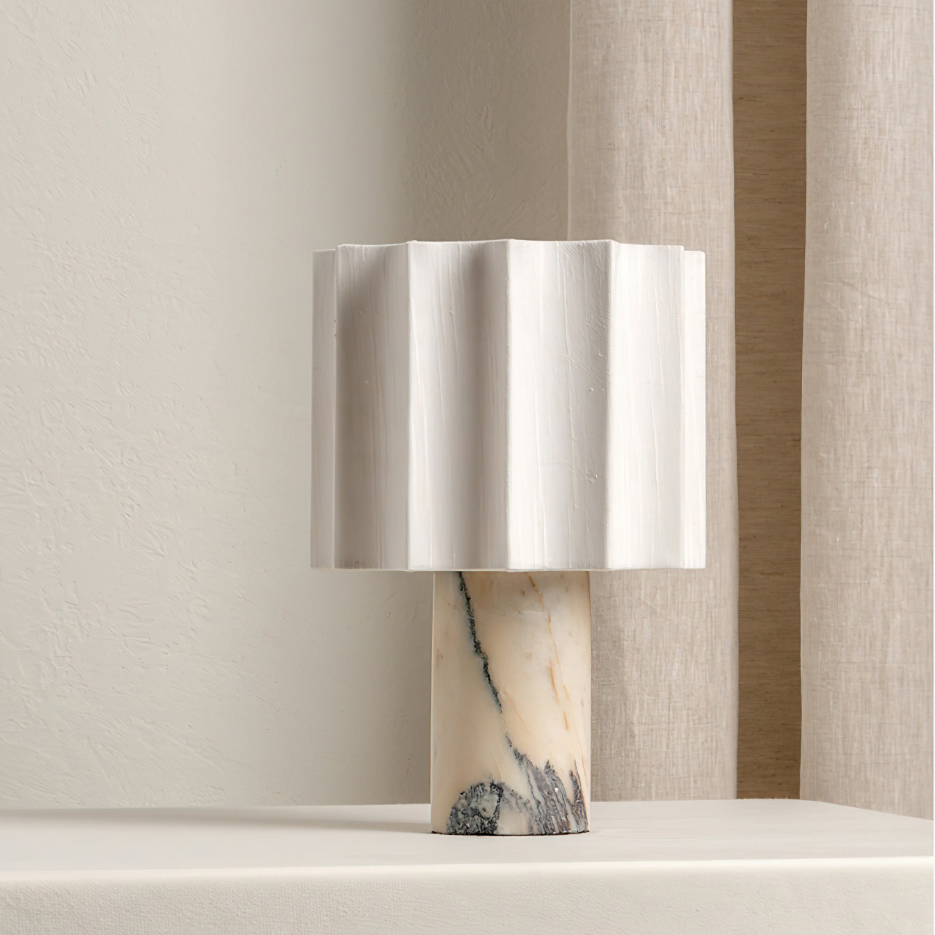 Elegant Battery Operated Table Lamp with Marble Base and Fabric Shade – Cordless Bedside Lamp for Living Room and Bedroom 2