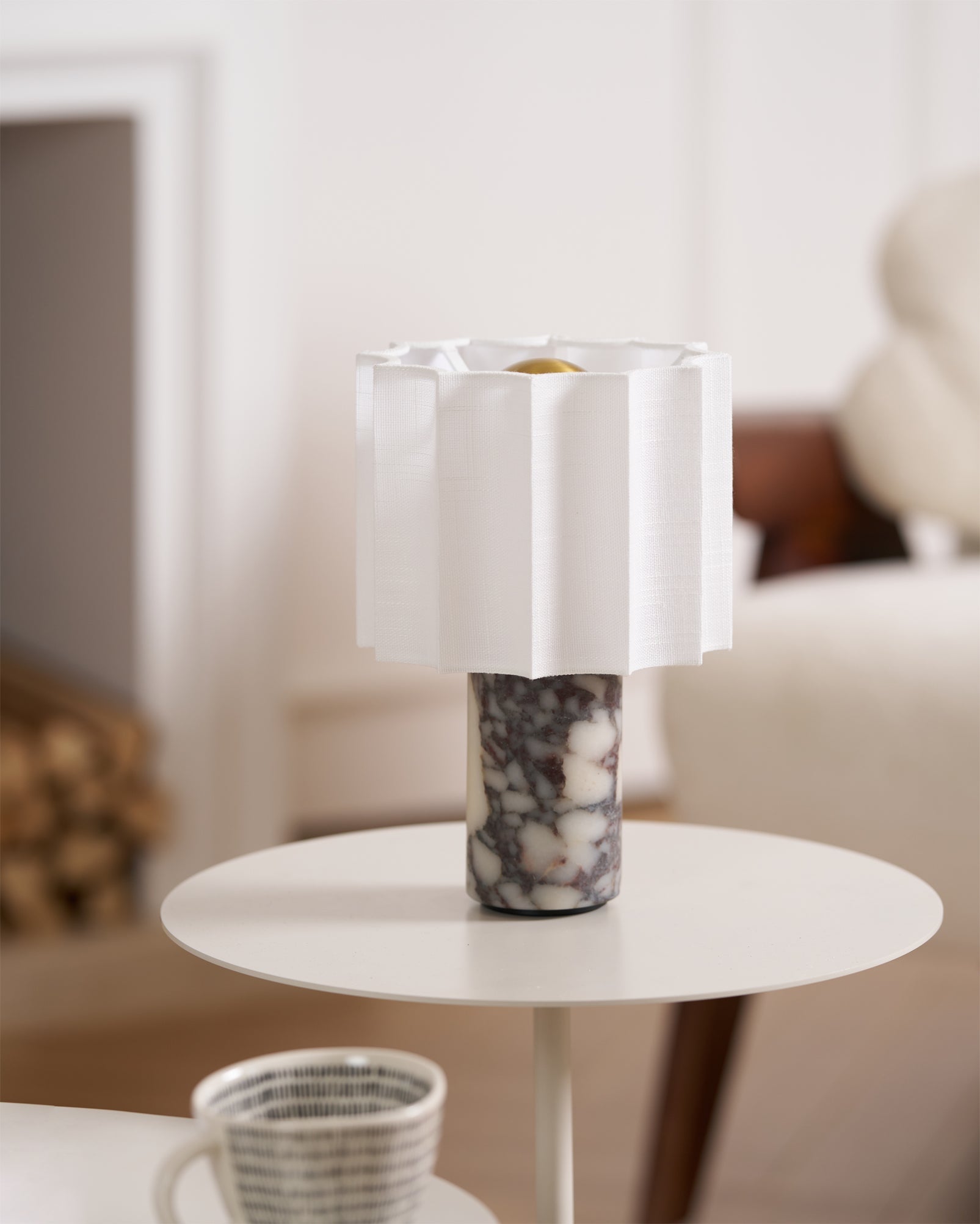 Elegant Battery Operated Table Lamp with Marble Base and Fabric Shade – Cordless Bedside Lamp for Living Room and Bedroom 4