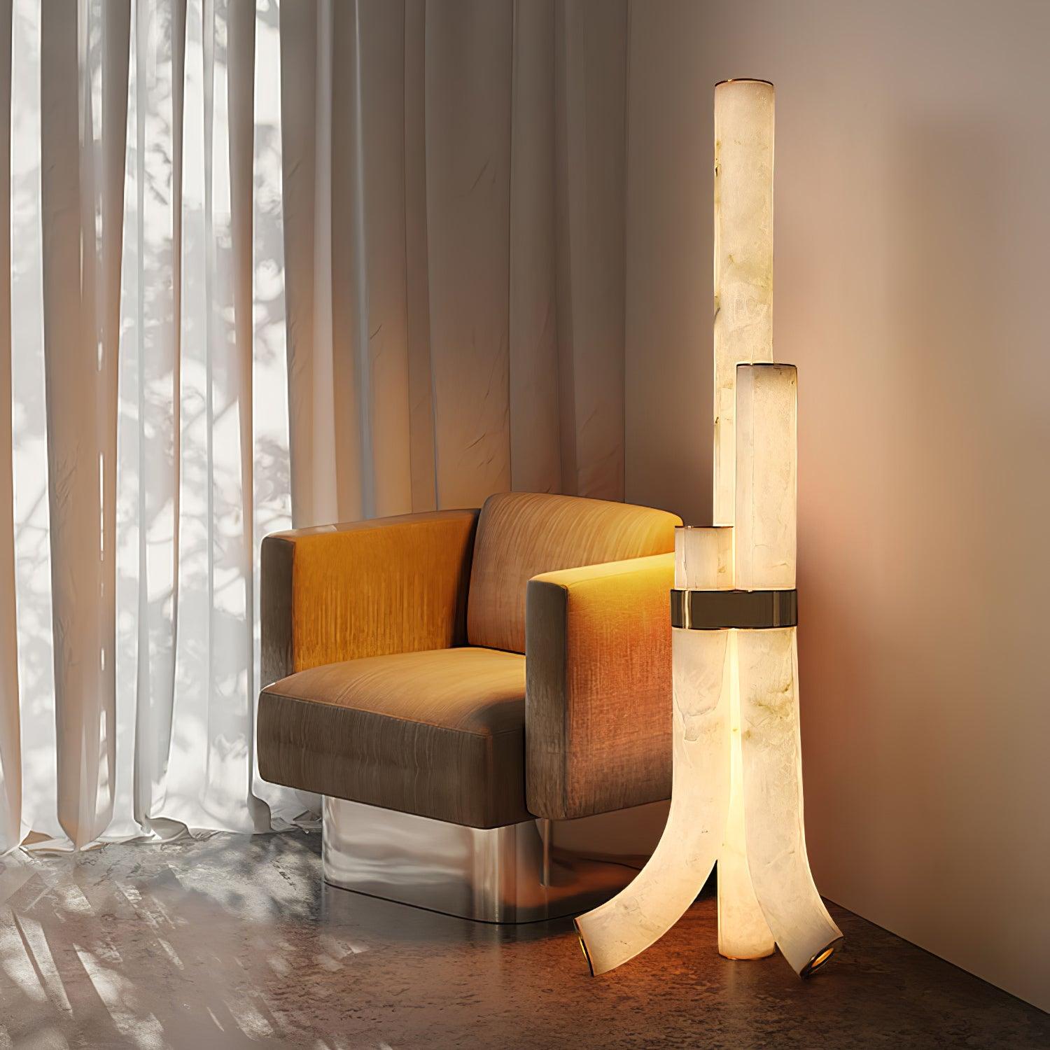 Elegant Brass Floor Lamp with Alabaster Shade and Integrated LED Lighting for Living Room – 59.1 Standing Lamp 4