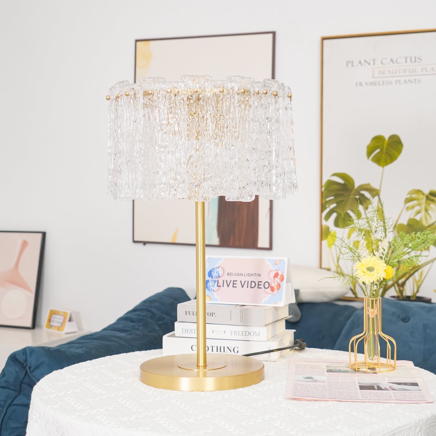 Elegant Crystal Table Lamp with Brass Finish – 60cm Height, E14 Base for Bedroom or Living Room Lighting 5