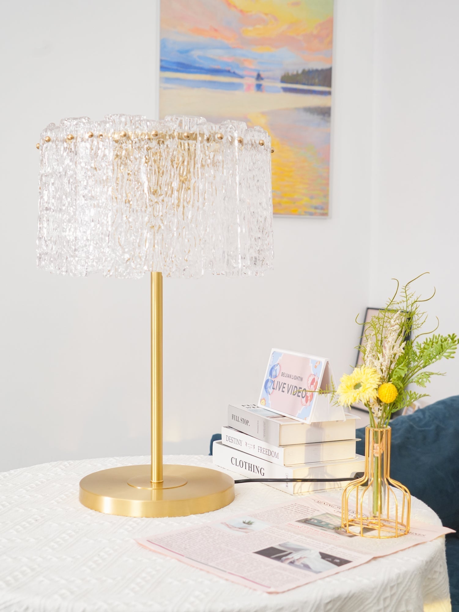 Elegant Crystal Table Lamp with Brass Finish – 60cm Height, E14 Base for Bedroom or Living Room Lighting 6