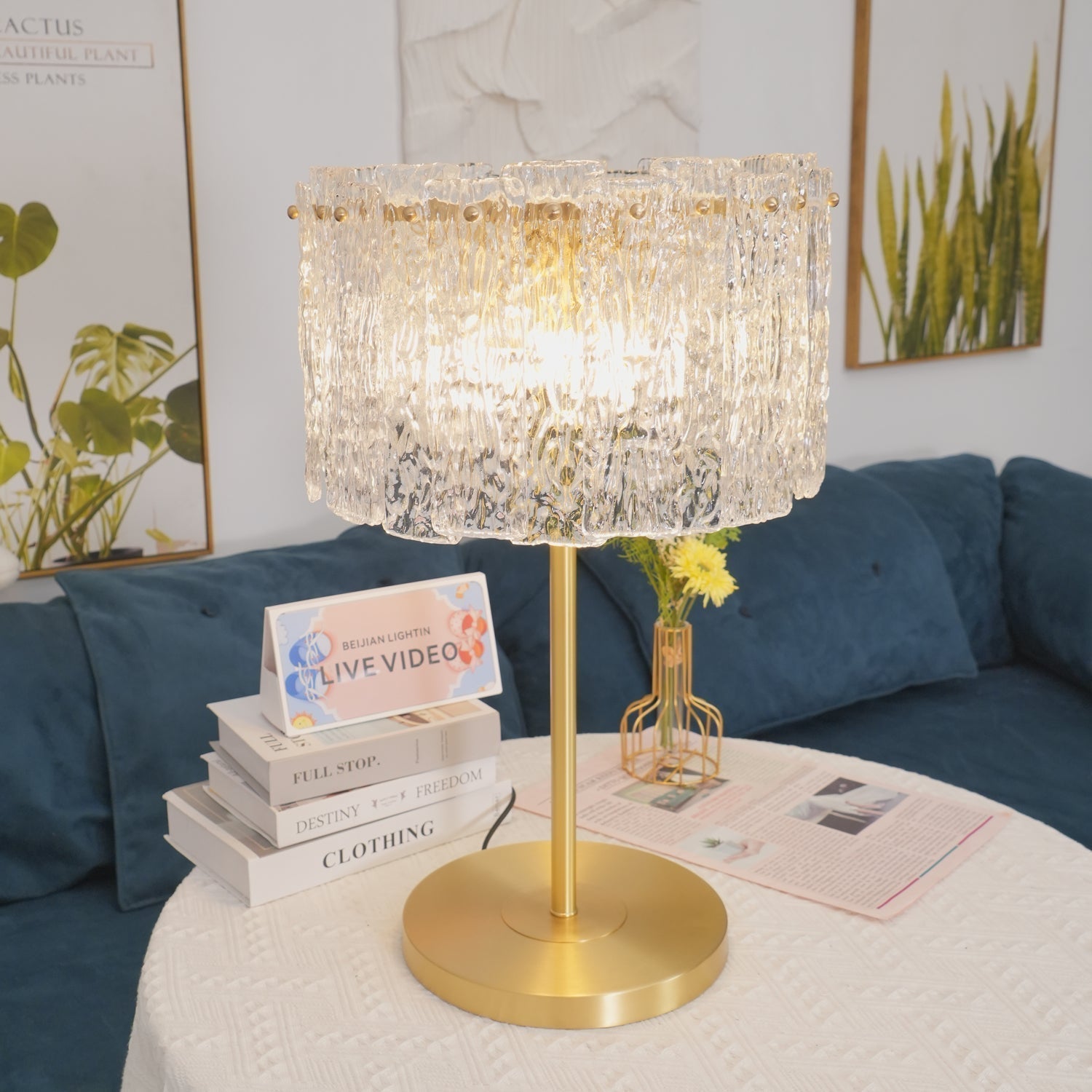 Elegant Crystal Table Lamp with Brass Finish – 60cm Height, E14 Base for Bedroom or Living Room Lighting 7
