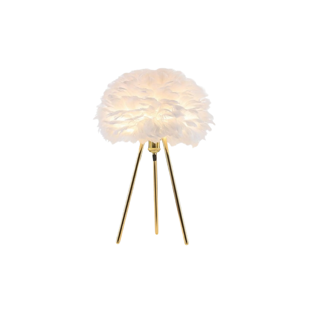 Elegant Feather Table Lamp with Sculpted Metal Legs – Bedside Table Lamp for Bedroom and Living Room Decor 0