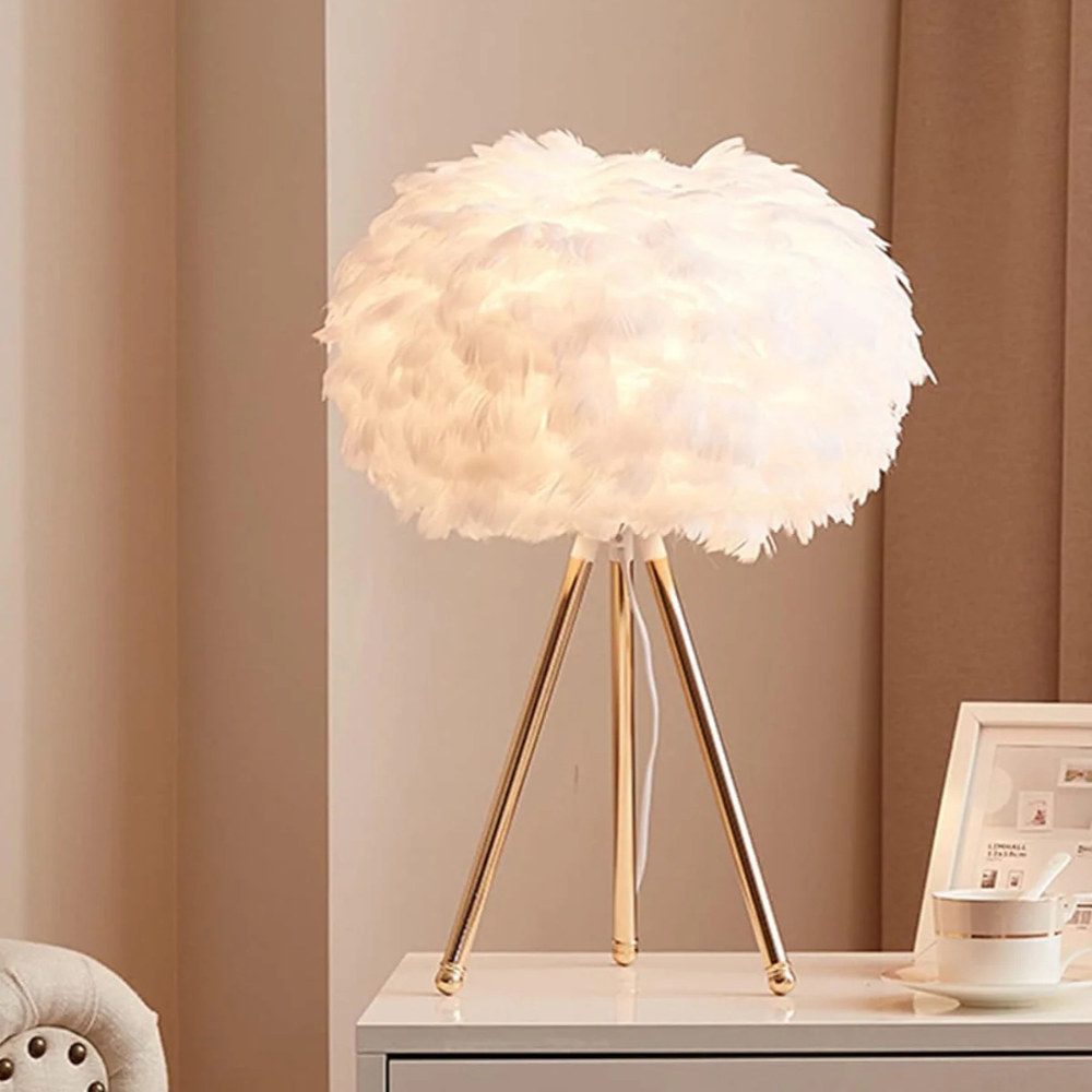 Elegant Feather Table Lamp with Sculpted Metal Legs – Bedside Table Lamp for Bedroom and Living Room Decor 1