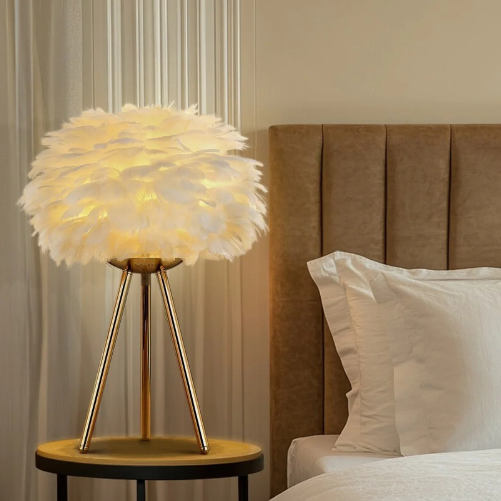 Elegant Feather Table Lamp with Sculpted Metal Legs – Bedside Table Lamp for Bedroom and Living Room Decor 2